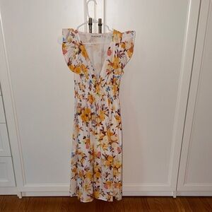 Abercrombie & Fitch Yellow Floral Flutter Sleeve Midi Dress